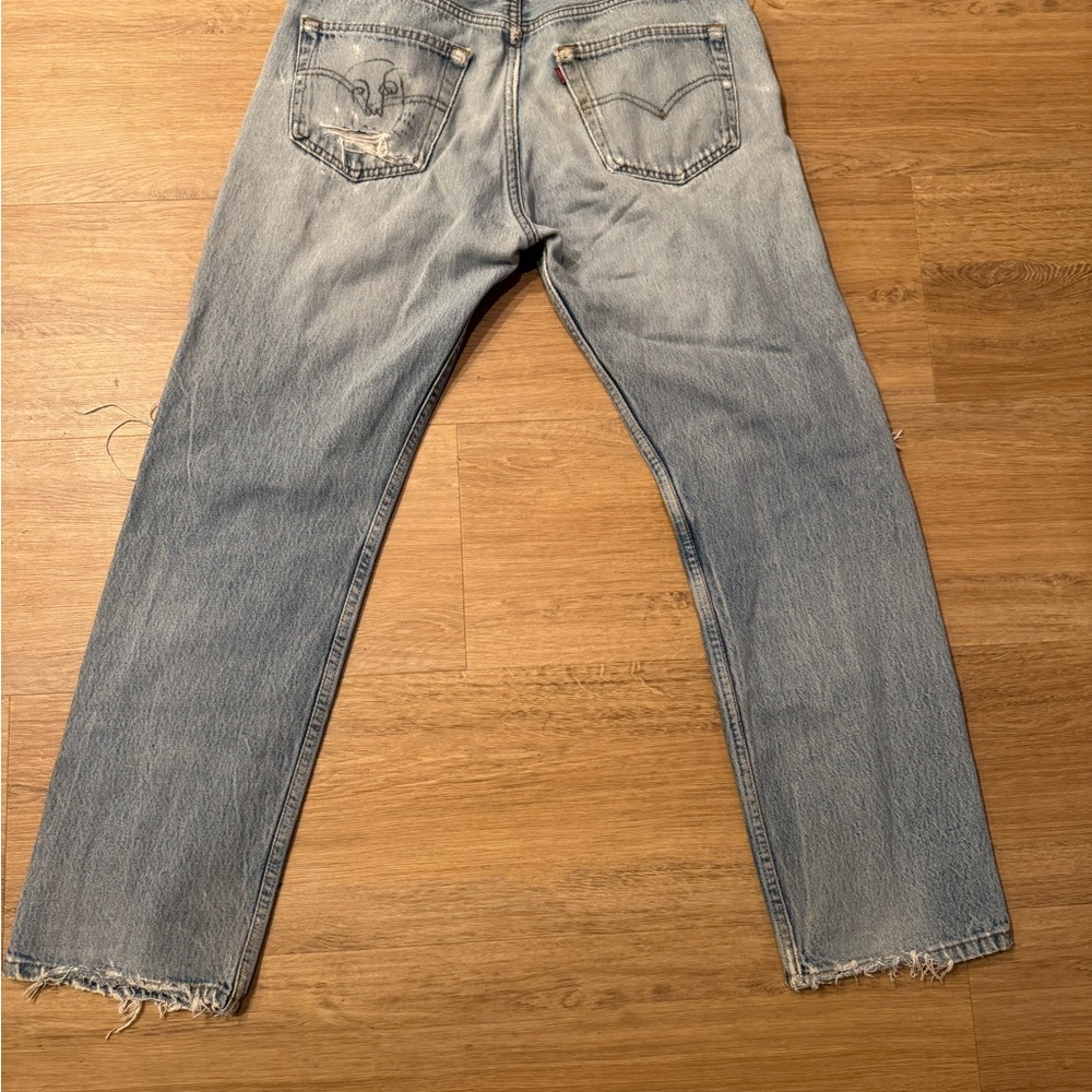 Vintage Levi's Light Blue Distressed Straight Jeans - Picture 3 of 6